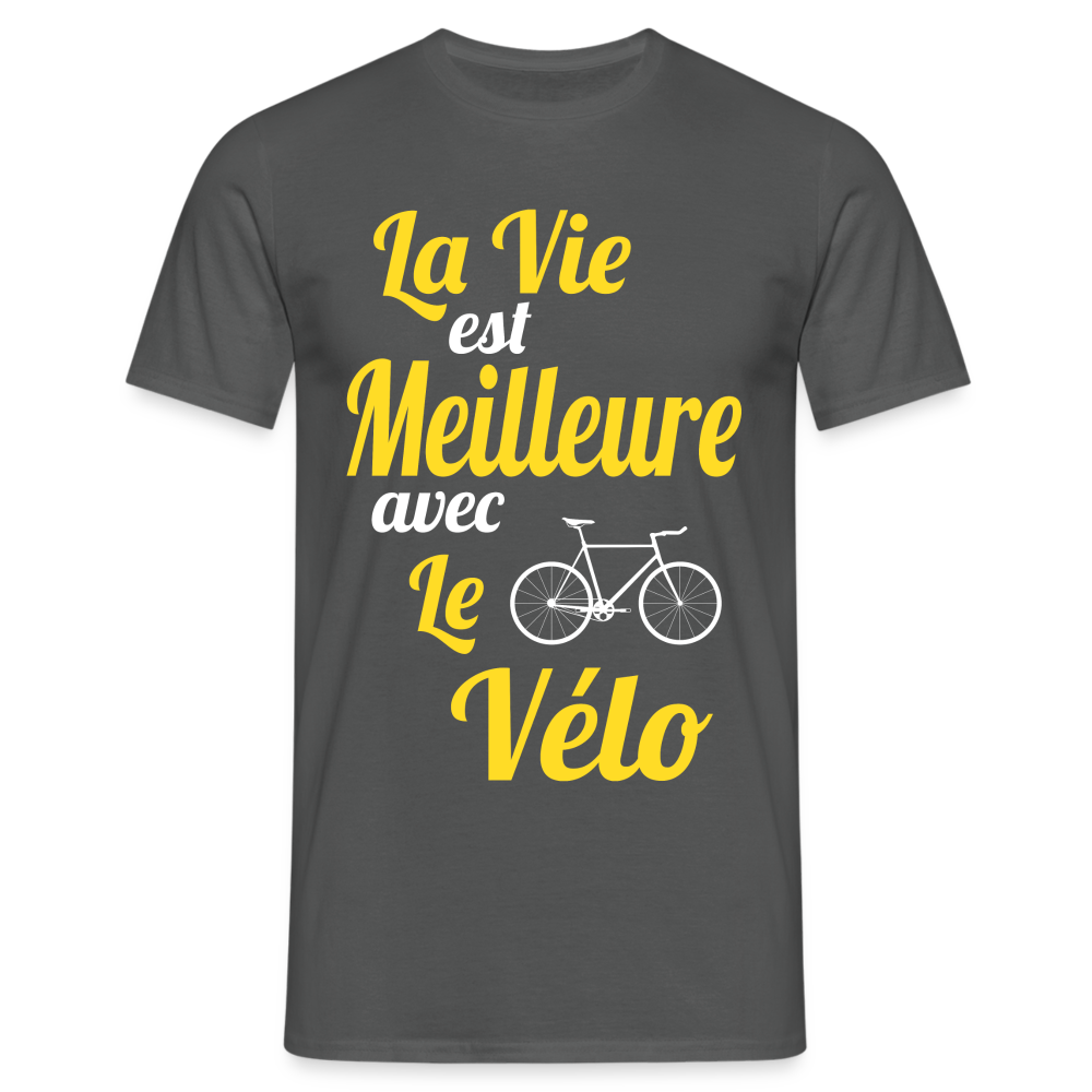 T-shirt Homme -  La vie est meilleure avec le Vélo - charbon