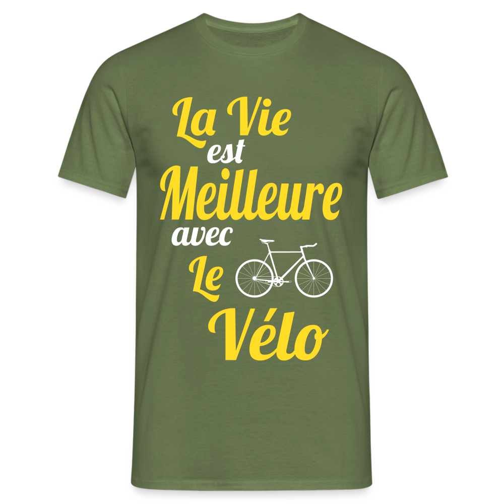 T-shirt Homme -  La vie est meilleure avec le Vélo - vert militaire