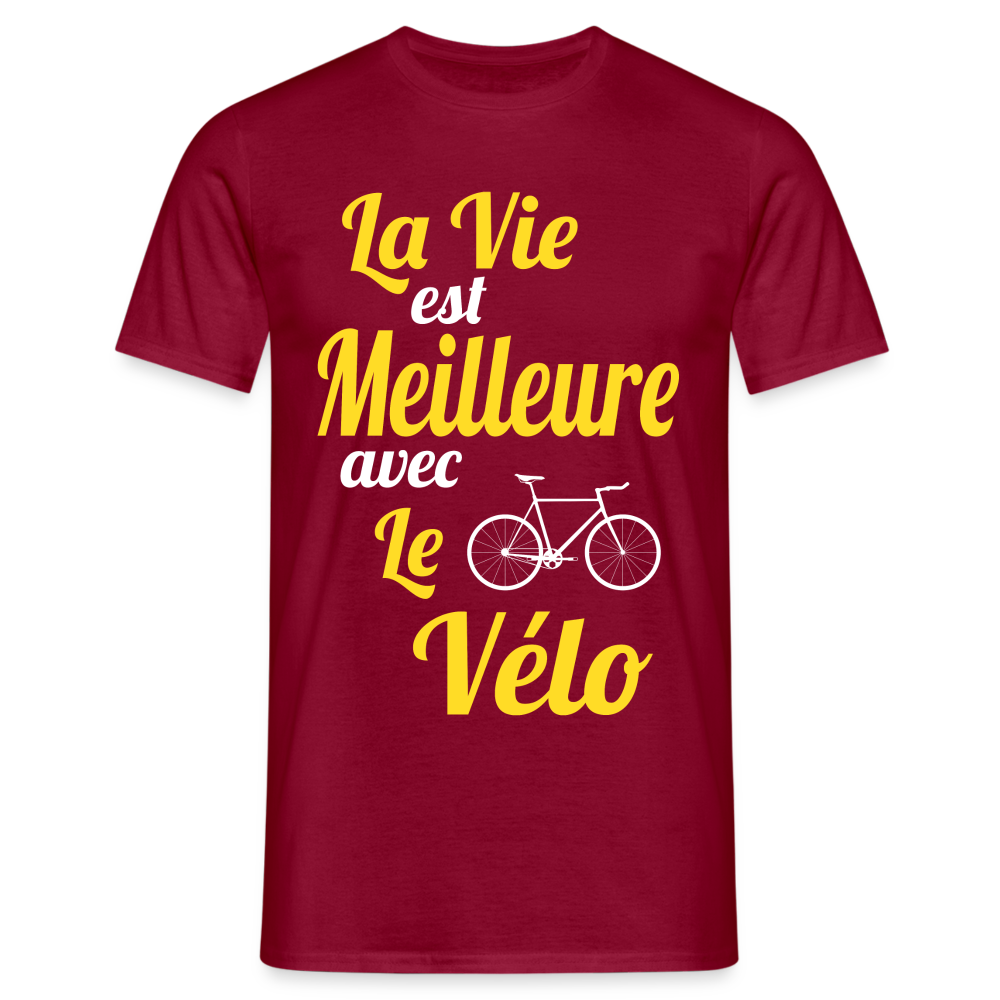 T-shirt Homme -  La vie est meilleure avec le Vélo - rouge brique