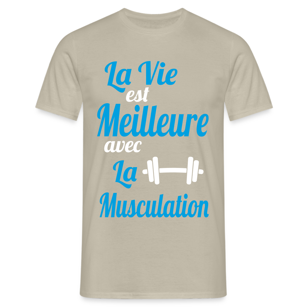 T-shirt Homme - La vie est meilleure avec la Musculation - beige sable