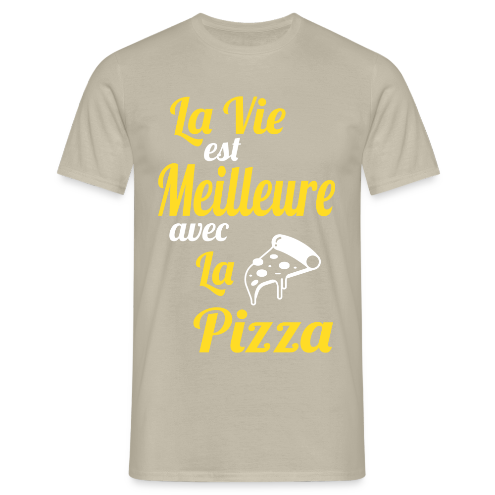 T-shirt Homme - La vie est meilleure avec la Pizza - beige sable