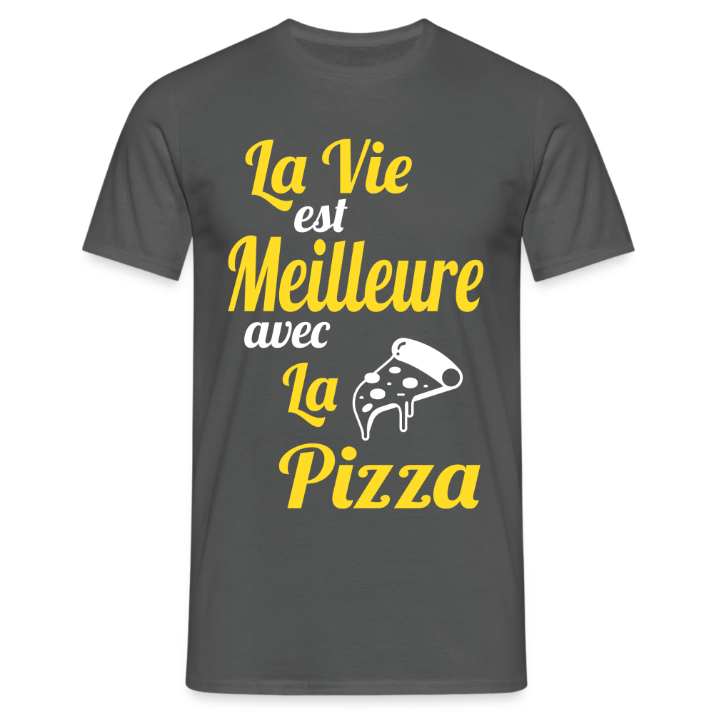 T-shirt Homme - La vie est meilleure avec la Pizza - charbon