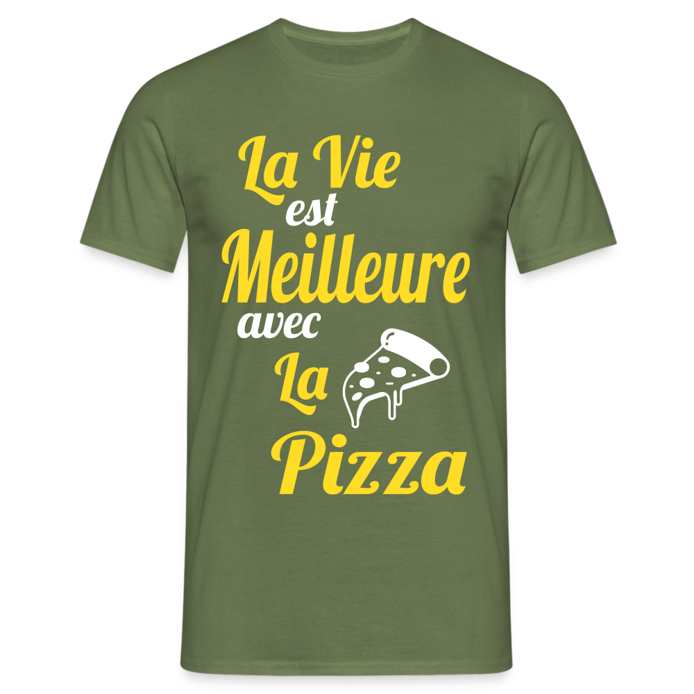 T-shirt Homme - La vie est meilleure avec la Pizza - vert militaire