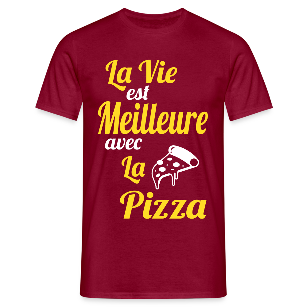 T-shirt Homme - La vie est meilleure avec la Pizza - rouge brique