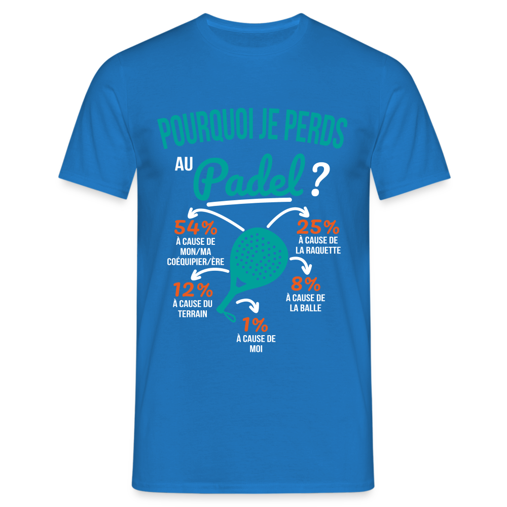 T-shirt Homme - Pourquoi Je Perds Au Padel - bleu royal