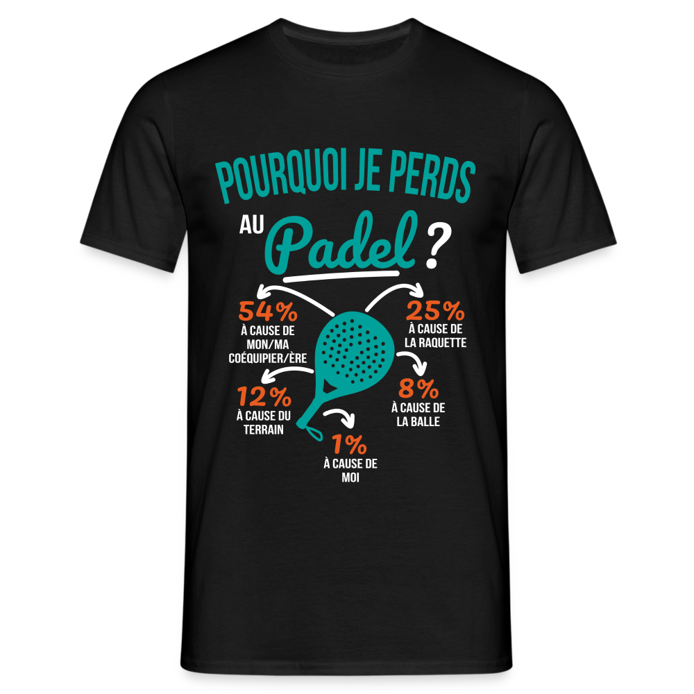 T-shirt Homme - Pourquoi Je Perds Au Padel - noir