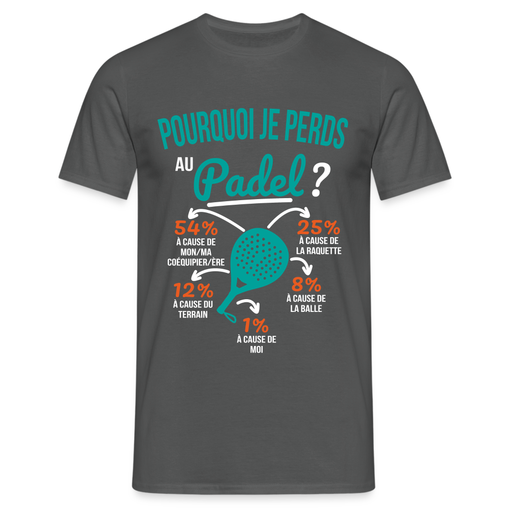 T-shirt Homme - Pourquoi Je Perds Au Padel - charbon