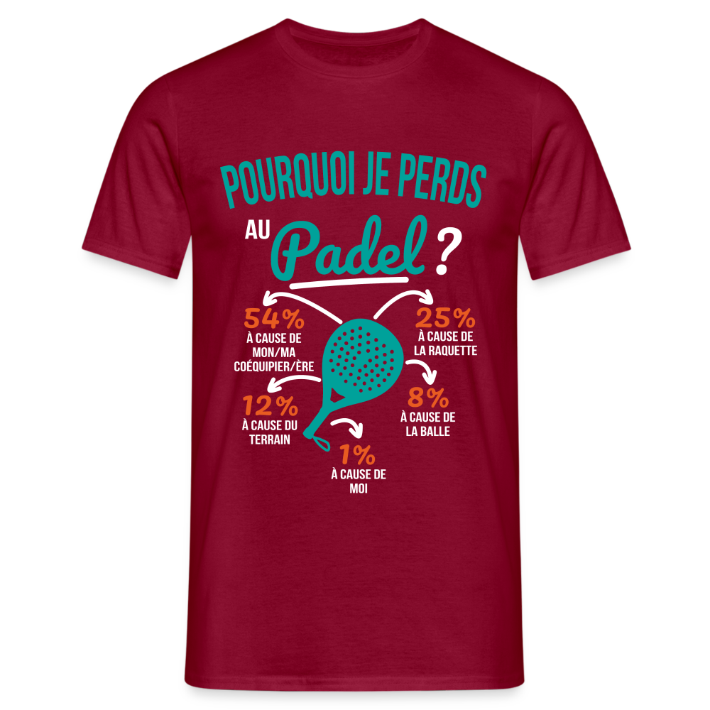 T-shirt Homme - Pourquoi Je Perds Au Padel - rouge brique