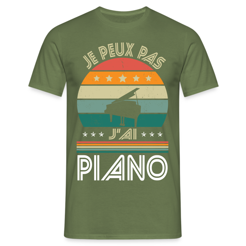 T-shirt Homme - Je peux pas j'ai Piano - vert militaire