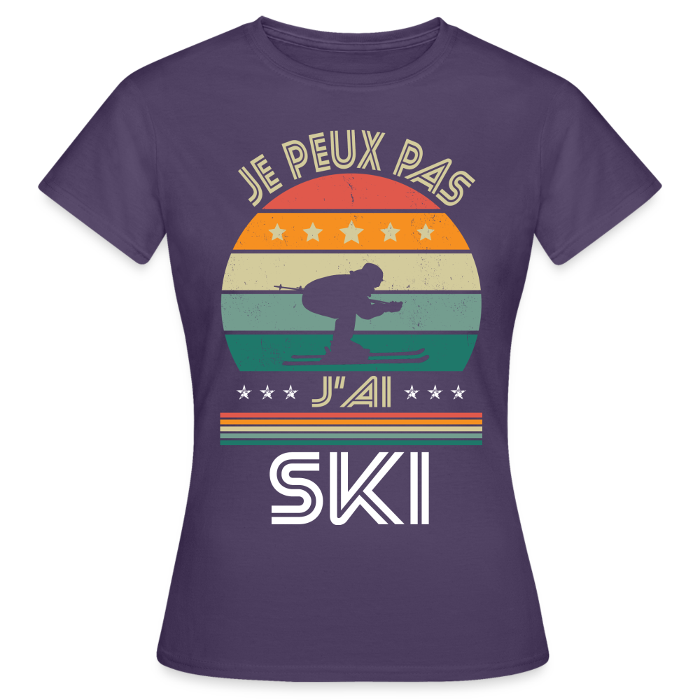 T-shirt Femme - Je peux pas j'ai Ski - violet foncé