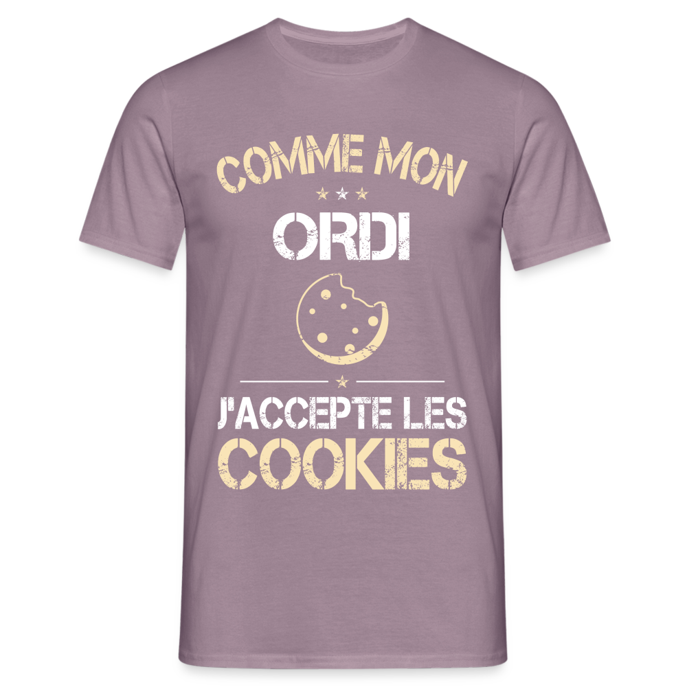 T-shirt Homme - Comme mon ordi j'accepte les cookies - mauve gris 