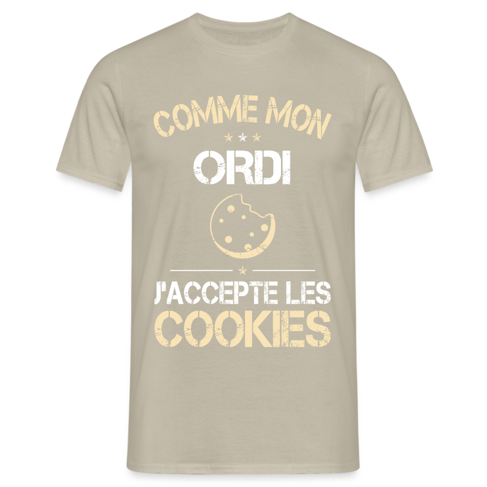 T-shirt Homme - Comme mon ordi j'accepte les cookies - beige sable