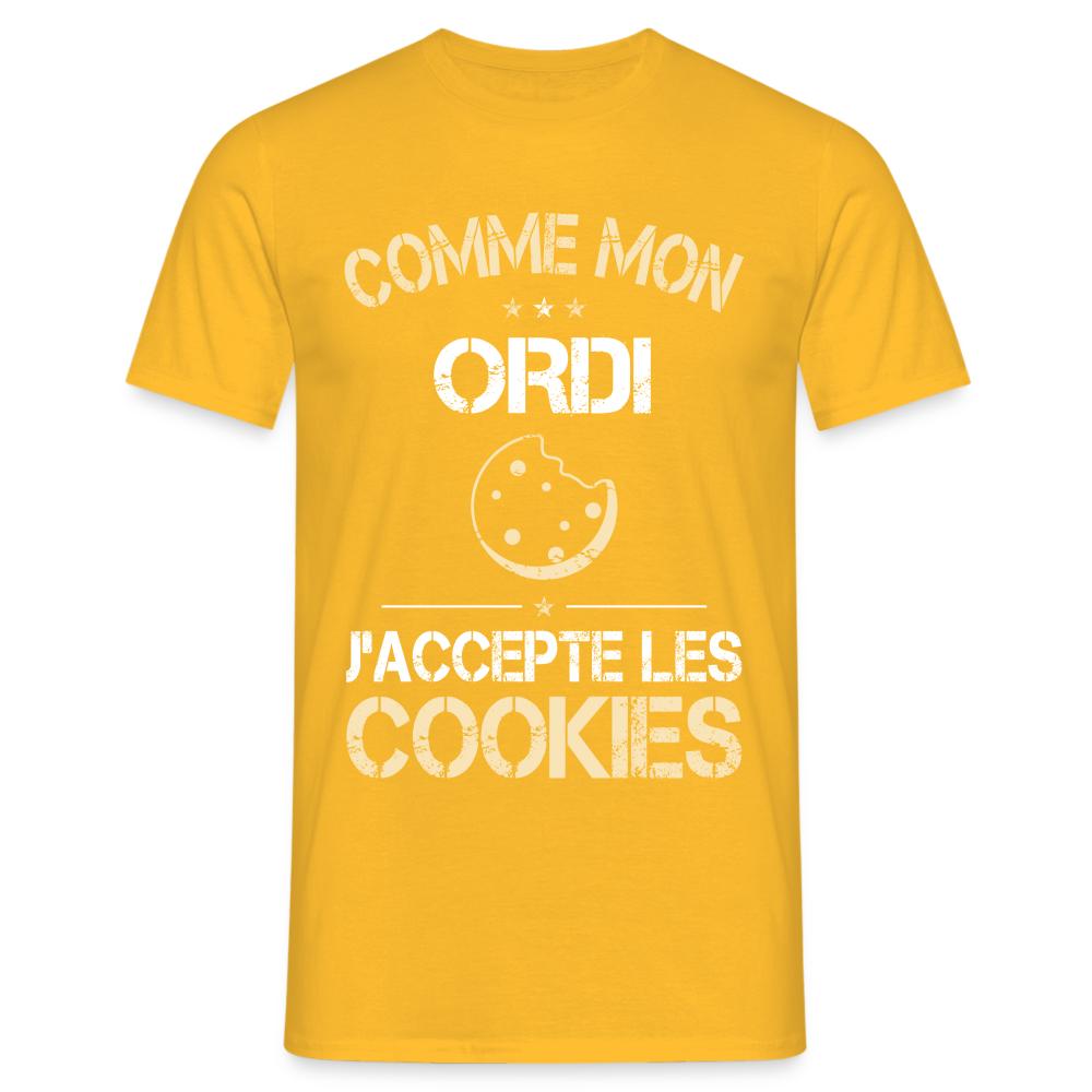 T-shirt Homme - Comme mon ordi j'accepte les cookies - jaune