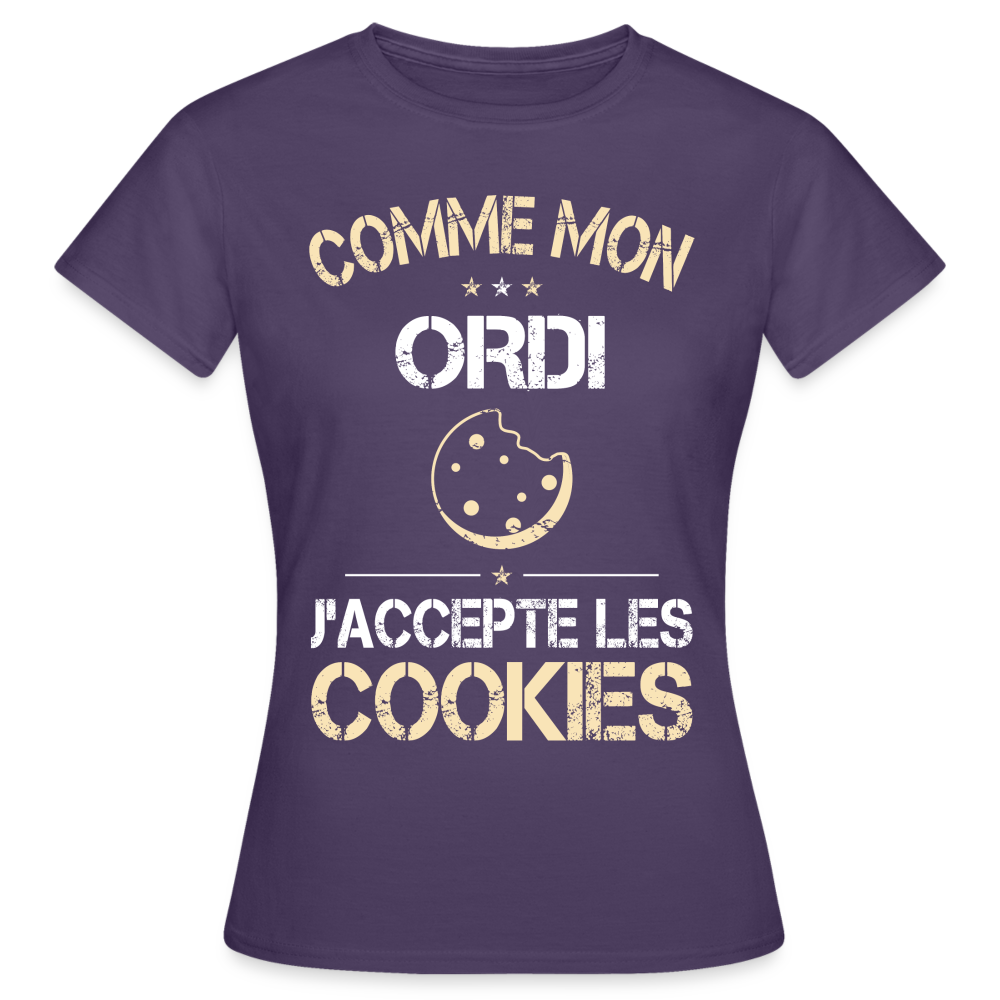 T-shirt Femme - Comme mon ordi j'accepte les cookies - violet foncé