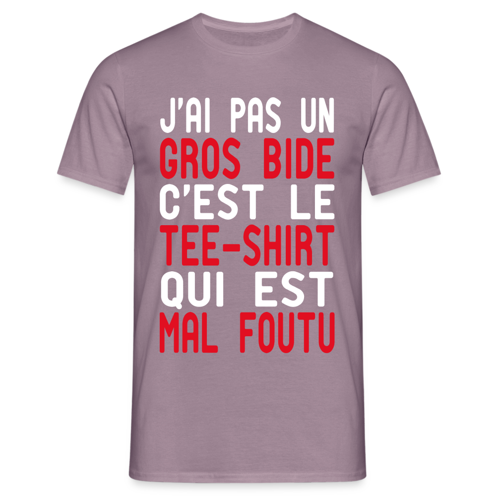 T-shirt Homme -  J'ai pas un gros bide - Cadeau Humour - mauve gris 