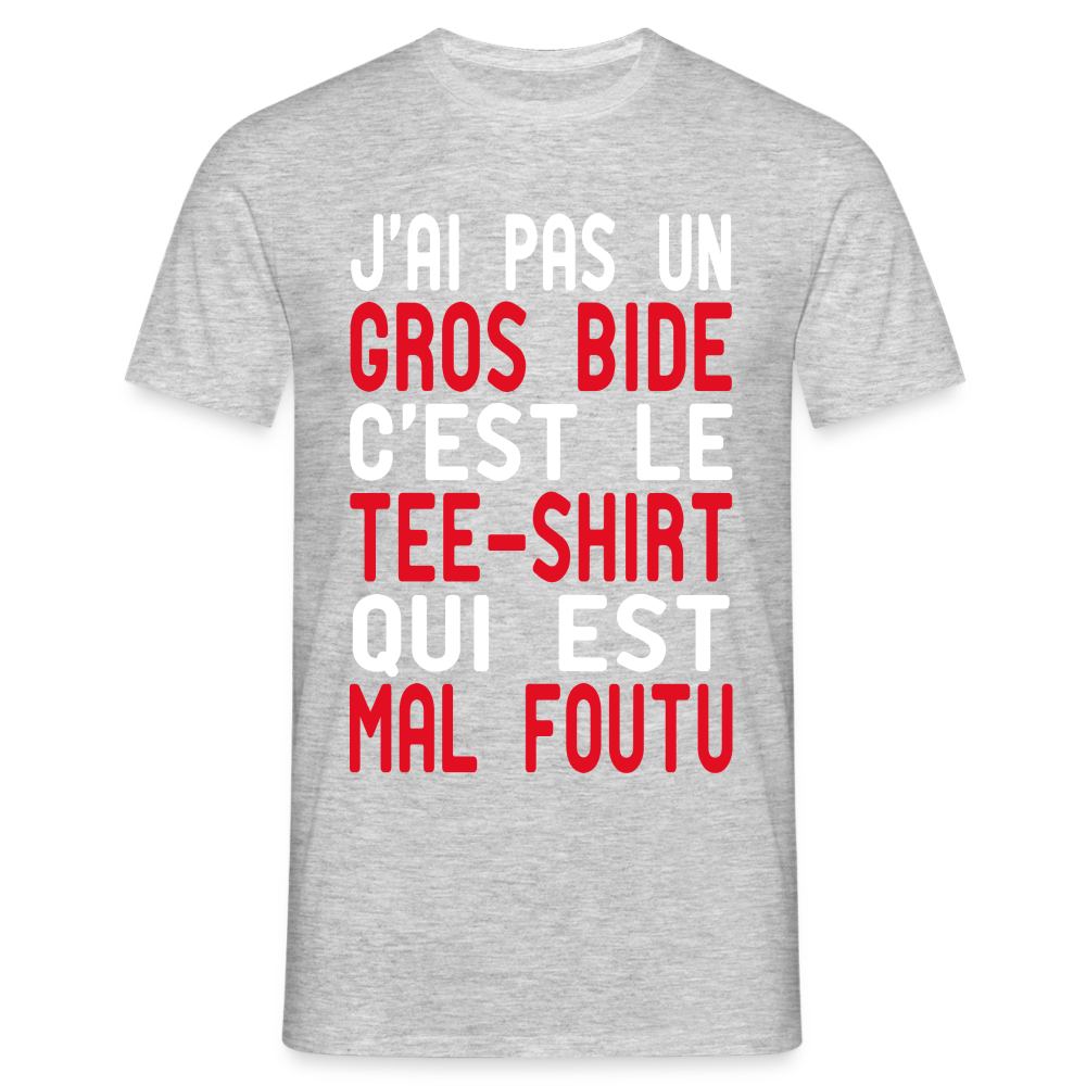 T-shirt Homme -  J'ai pas un gros bide - Cadeau Humour - gris chiné