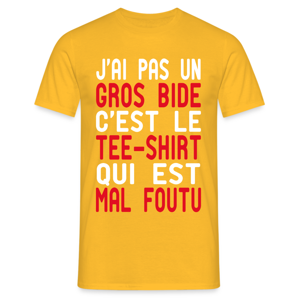 T-shirt Homme -  J'ai pas un gros bide - Cadeau Humour - jaune