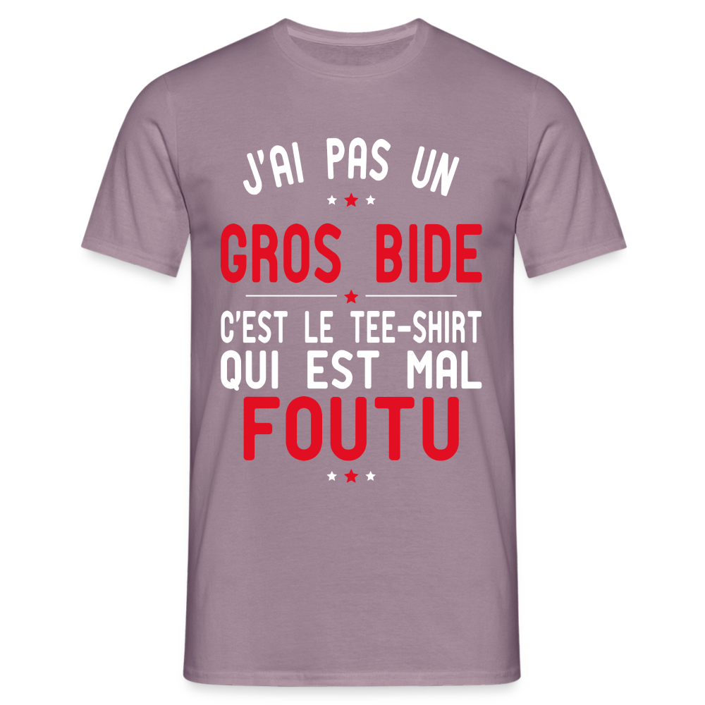 T-shirt Homme -  J'ai pas un gros bide - Cadeau Humour - mauve gris 