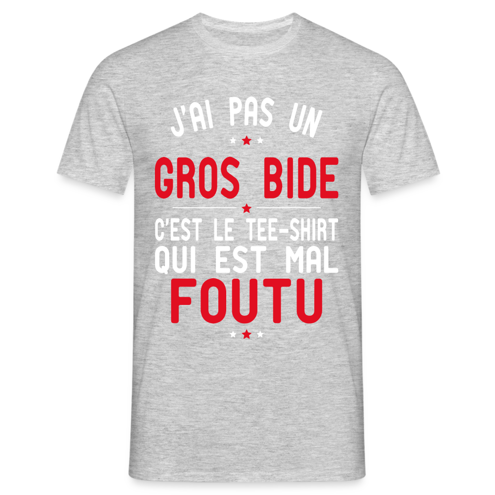 T-shirt Homme -  J'ai pas un gros bide - Cadeau Humour - gris chiné