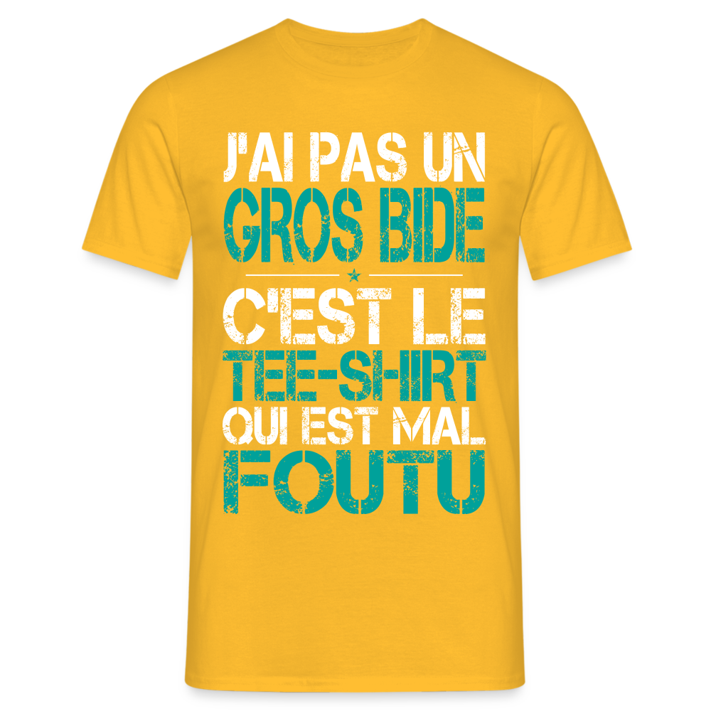 T-shirt Homme -  J'ai pas un gros bide - Cadeau Humour - jaune