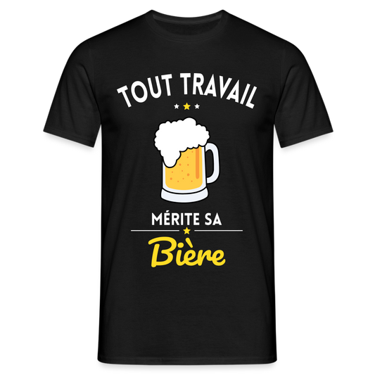 T-shirt Homme - Tout travail mérite sa bière - noir